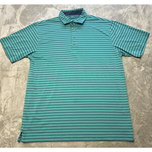 Devereux Golf Polo Top Mens Large Green Striped Performance Shirt Stretch